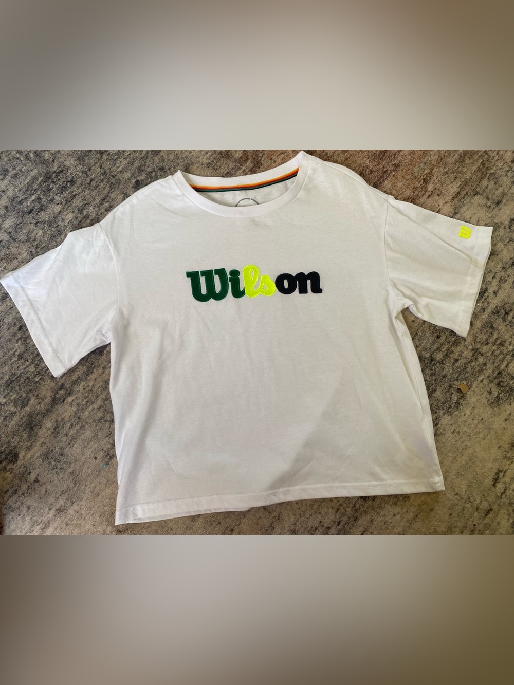 Wilson White Tee with Green, Neon Yellow & Black Logo